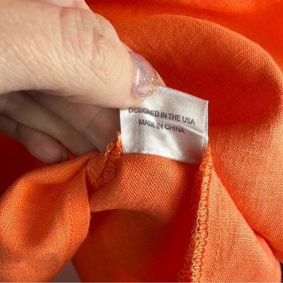 LaRoque Originals orange ruffle 100% linen blouse size small - Picture 4 of 8